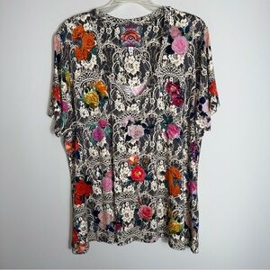 Johnny Was Rose Lace Favorite Swing Tee-V Neck-Short Sleeve-Size XXL